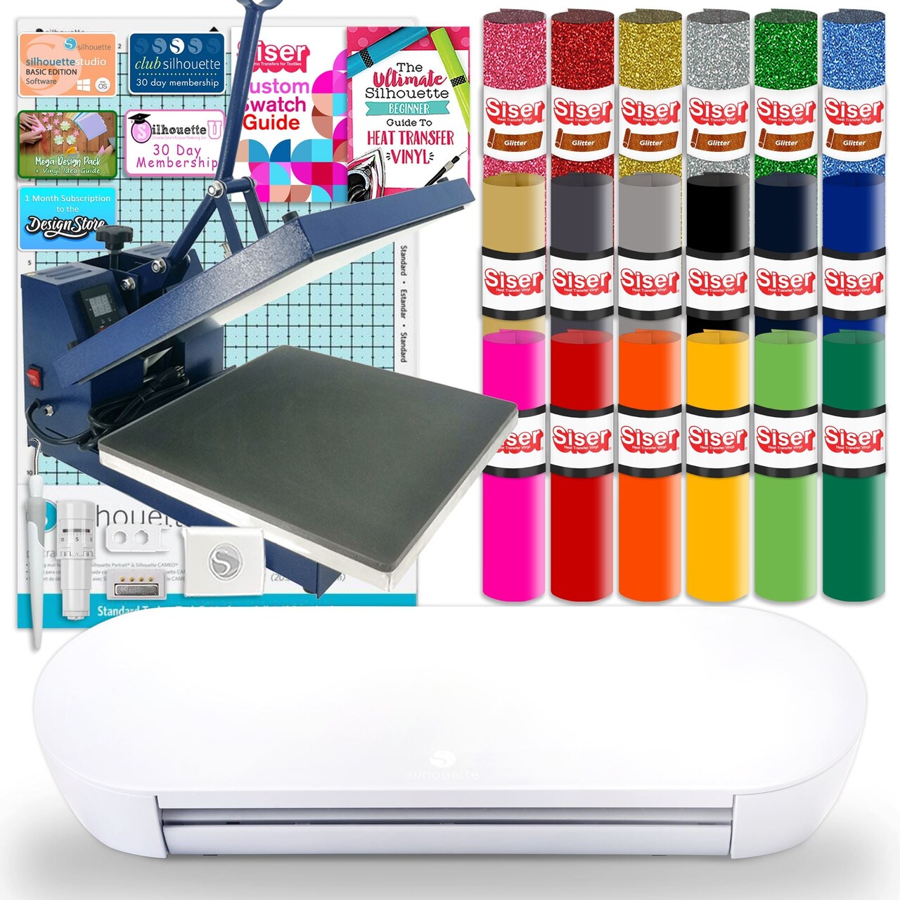 Silhouette Portrait 4 w/ 15" x 15" Navy Blue Heat Press & Siser HTV